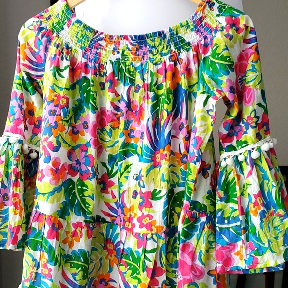 True Destinations Resort Wear Cover Up Dress Floral Pom Pom - Picture 4 of 9